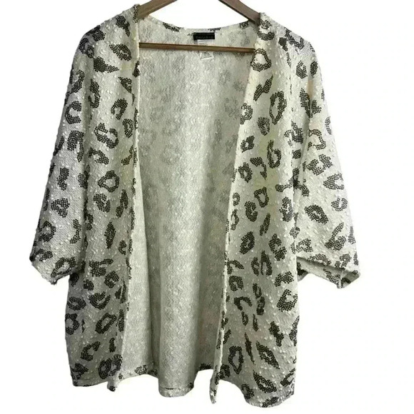 Zenobia Sequin Abstract Animal Print Black White Open Blazer Women Size 2X - Picture 1 of 7